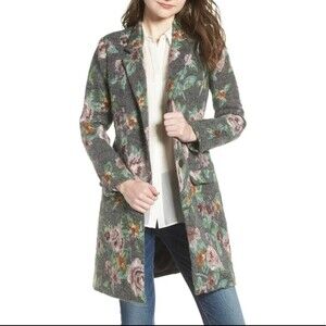 BB Dakota Floral Jacquard Long Blazer In Charcoal Grey Size medium Coat